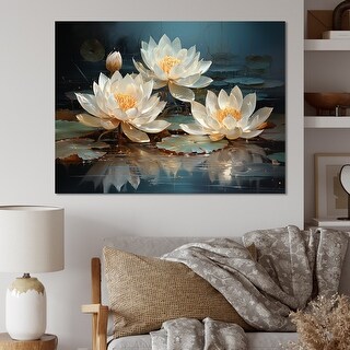 Designart "Lotus Blossoms Bathed In Moonlight " Lotus Wall Art - Bed Designart "Lotus Blossoms Bathed In Moonlight " Lotus Wall Art - Bed